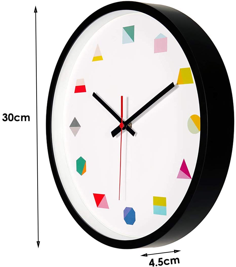 Topkey Wall Clock 12 Inch Silent Non Ticking Geometric Numbers Modern Clock  for Living Room Bedroom Kitchen Kids Room - Black