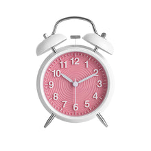 Load image into Gallery viewer, Topkey 4” Twin Bell Alarm Clock Non-ticking Bedside Table Travel Clock Vintage Alarm Clock With Nightlight and Loud Alarm, Battery Operated (Not Included)