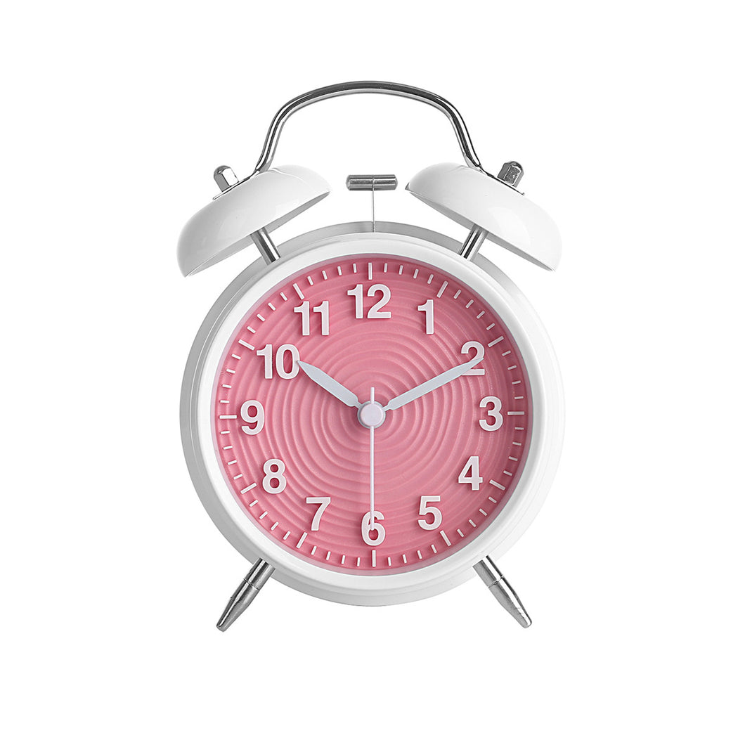 Topkey 4” Twin Bell Alarm Clock Non-ticking Bedside Table Travel Clock Vintage Alarm Clock With Nightlight and Loud Alarm, Battery Operated (Not Included)