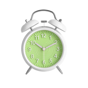 Topkey 4” Twin Bell Alarm Clock Non-ticking Bedside Table Travel Clock Vintage Alarm Clock With Nightlight and Loud Alarm, Battery Operated (Not Included)