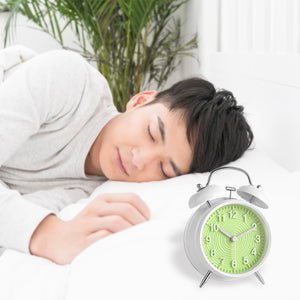 Topkey 4” Twin Bell Alarm Clock Non-ticking Bedside Table Travel Clock Vintage Alarm Clock With Nightlight and Loud Alarm, Battery Operated (Not Included)