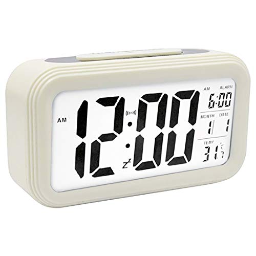 Topkey Digital Alarm Clock Bedside Loud Alarm Travel Clocks Snooze Night Light LCD Display Battery Operated Date Temperature Smart Clock (Black)