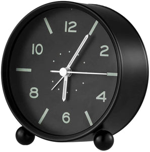 Topkey Alarm Clock Small Cute Silent Table Bedside Round Alarm Clock (Battery Not Included) Black