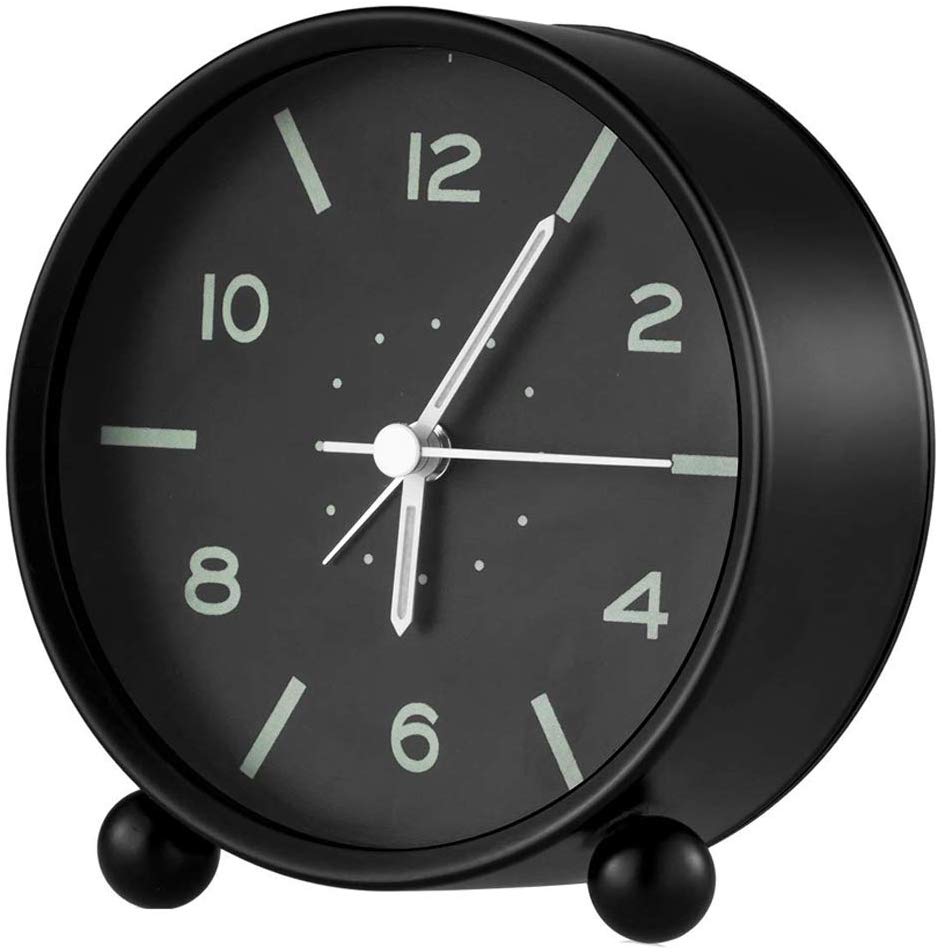 Topkey Alarm Clock Small Cute Silent Table Bedside Round Alarm Clock (Battery Not Included) Black