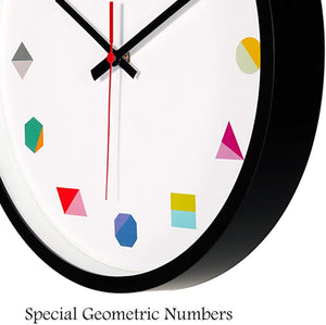 Topkey Wall Clock 12 Inch Silent Non Ticking Geometric Numbers Modern Clock for Living Room Bedroom Kitchen Kids Room - Black