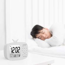 Load image into Gallery viewer, Topkey LED Digital Alarm Clock Bedside Desk Electronic Clock with 3 Alarms, Light, Snooze, Date, Week, Temperature (Battery Operated) - White