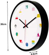 Load image into Gallery viewer, Topkey Wall Clock 12 Inch Silent Non Ticking Geometric Numbers Modern Clock for Living Room Bedroom Kitchen Kids Room - Black