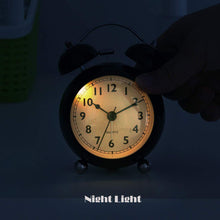 Load image into Gallery viewer, Topkey Alarm Clock 3.5 Inch Classic Metal Bedside Non Ticking Twin Bell Clock With Night Light And Loud Alarm Black