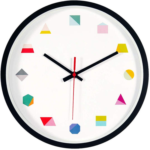 Topkey Wall Clock 12 Inch Silent Non Ticking Geometric Numbers Modern Clock for Living Room Bedroom Kitchen Kids Room - Black