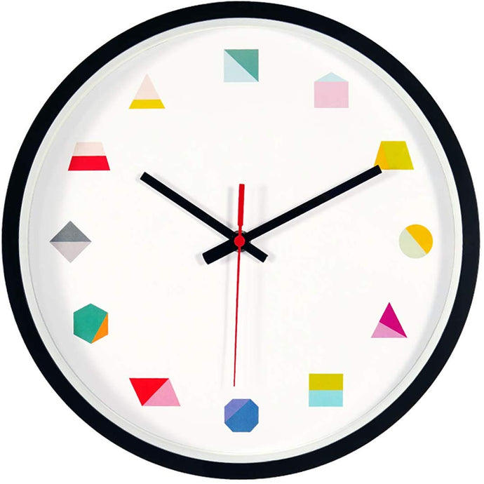 Topkey Wall Clock 12 Inch Silent Non Ticking Geometric Numbers Modern Clock for Living Room Bedroom Kitchen Kids Room - Black
