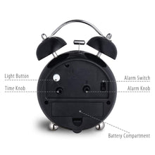 Load image into Gallery viewer, Topkey Alarm Clock 3.5 Inch Classic Metal Bedside Non Ticking Twin Bell Clock With Night Light And Loud Alarm Black