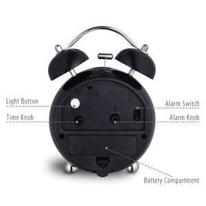 Topkey Alarm Clock 3.5 Inch Classic Metal Bedside Non Ticking Twin Bell Clock With Night Light And Loud Alarm Black