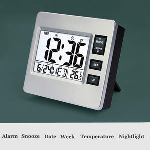 Topkey Digital Alarm Clock Small Desk LCD Clock Kitchen Timer with Temperature Date Calendar for Office Home - 8.6cm X 7.7cm