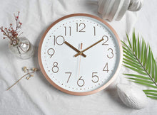 Load image into Gallery viewer, Topkey Wall Clock 12&quot; Silent Non Ticking Arabic Numeral Clock Round Decorative Wall Clock for Living Room, Bedroom, Kitchen (Battery Not Included) Rose Gold