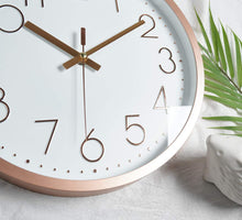 Load image into Gallery viewer, Topkey Wall Clock 12&quot; Silent Non Ticking Arabic Numeral Clock Round Decorative Wall Clock for Living Room, Bedroom, Kitchen (Battery Not Included) Rose Gold