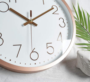 Topkey Wall Clock 12" Silent Non Ticking Arabic Numeral Clock Round Decorative Wall Clock for Living Room, Bedroom, Kitchen (Battery Not Included) Rose Gold