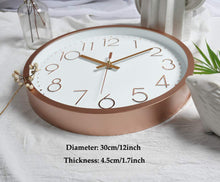 Load image into Gallery viewer, Topkey Wall Clock 12&quot; Silent Non Ticking Arabic Numeral Clock Round Decorative Wall Clock for Living Room, Bedroom, Kitchen (Battery Not Included) Rose Gold