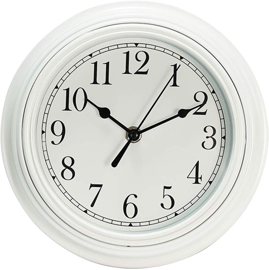 Topkey Silent Wall Clock Kitchen 9 Inch Retro Non-ticking Decorative Bedroom Office Wall Clock - White