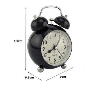 Topkey Alarm Clock 3.5 Inch Classic Metal Bedside Non Ticking Twin Bell Clock With Night Light And Loud Alarm Black