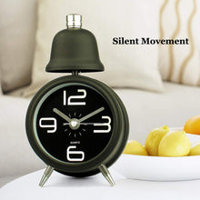 Load image into Gallery viewer, Topkey Alarm Clock 3 Inch Non Ticking Metal Travel Clock Battery Operated Bedside Loud Alarm Clock With Nightlight (Battery Not Included) - Black