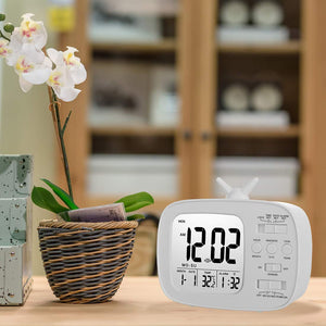Topkey LED Digital Alarm Clock Bedside Desk Electronic Clock with 3 Alarms, Light, Snooze, Date, Week, Temperature (Battery Operated) - White