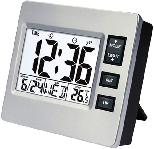 Topkey Digital Alarm Clock Small Desk LCD Clock Kitchen Timer with Temperature Date Calendar for Office Home - 8.6cm X 7.7cm