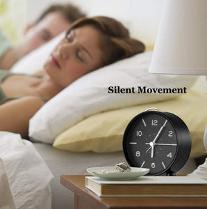 Topkey Alarm Clock Small Cute Silent Table Bedside Round Alarm Clock (Battery Not Included) Black