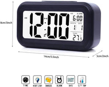 Load image into Gallery viewer, Topkey Digital Alarm Clock Bedside Loud Alarm Travel Clocks Snooze Night Light LCD Display Battery Operated Date Temperature Smart Clock (Black)