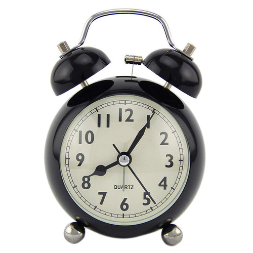 Topkey Alarm Clock 3.5 Inch Classic Metal Bedside Non Ticking Twin Bell Clock With Night Light And Loud Alarm Black