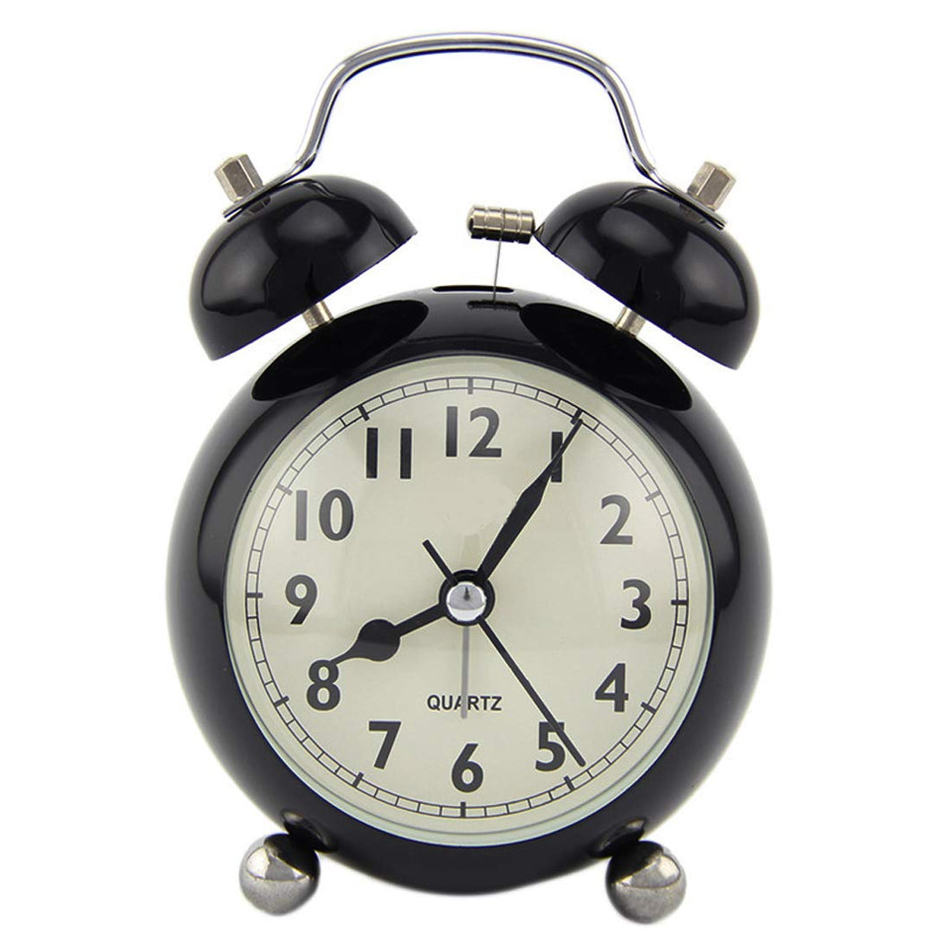 Topkey Alarm Clock 3.5 Inch Classic Metal Bedside Non Ticking Twin Bell Clock With Night Light And Loud Alarm Black