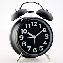 Load image into Gallery viewer, Topkey 4” Twin Bell Alarm Clock Non-ticking Bedside Table Travel Clock Vintage Alarm Clock With Nightlight and Loud Alarm, Battery Operated (Not Included)