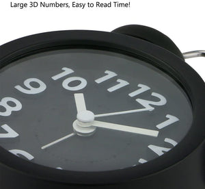 Topkey 4” Twin Bell Alarm Clock Non-ticking Bedside Table Travel Clock Vintage Alarm Clock With Nightlight and Loud Alarm, Battery Operated (Not Included)