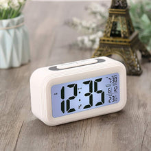 Load image into Gallery viewer, Topkey Digital Alarm Clock Bedside Loud Alarm Travel Clocks Snooze Night Light LCD Display Battery Operated Date Temperature Smart Clock (Black)