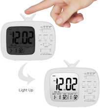 Load image into Gallery viewer, Topkey LED Digital Alarm Clock Bedside Desk Electronic Clock with 3 Alarms, Light, Snooze, Date, Week, Temperature (Battery Operated) - White
