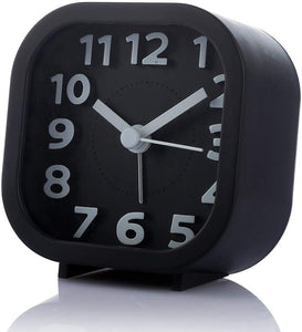 Topkey Travel Alarm Clock Candy Color Small Non Ticking Desk Clock with Light, Battery Operated (Not Included) - Black