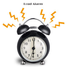 Load image into Gallery viewer, Topkey Alarm Clock 3.5 Inch Classic Metal Bedside Non Ticking Twin Bell Clock With Night Light And Loud Alarm Black