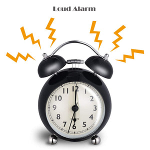 Topkey Alarm Clock 3.5 Inch Classic Metal Bedside Non Ticking Twin Bell Clock With Night Light And Loud Alarm Black