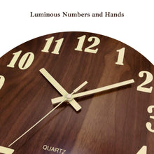 Load image into Gallery viewer, Topkey 12 Inch Luminous Wall Clock Silent Wooden Design Night Lights Round Wall Clock  (Battery Not Included) - Brown