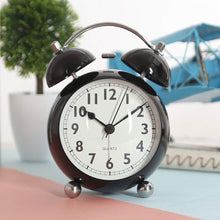 Load image into Gallery viewer, Topkey Alarm Clock 3.5 Inch Classic Metal Bedside Non Ticking Twin Bell Clock With Night Light And Loud Alarm Black