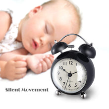 Load image into Gallery viewer, Topkey Alarm Clock 3.5 Inch Classic Metal Bedside Non Ticking Twin Bell Clock With Night Light And Loud Alarm Black