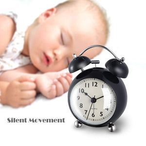 Topkey Alarm Clock 3.5 Inch Classic Metal Bedside Non Ticking Twin Bell Clock With Night Light And Loud Alarm Black
