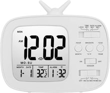Load image into Gallery viewer, Topkey LED Digital Alarm Clock Bedside Desk Electronic Clock with 3 Alarms, Light, Snooze, Date, Week, Temperature (Battery Operated) - White