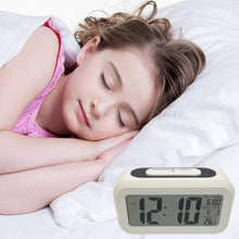Load image into Gallery viewer, Topkey Digital Alarm Clock Bedside Loud Alarm Travel Clocks Snooze Night Light LCD Display Battery Operated Date Temperature Smart Clock (Black)