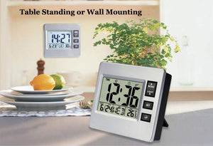 Topkey Digital Alarm Clock Small Desk LCD Clock Kitchen Timer with Temperature Date Calendar for Office Home - 8.6cm X 7.7cm