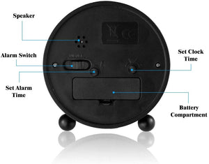 Topkey Alarm Clock Small Cute Silent Table Bedside Round Alarm Clock (Battery Not Included) Black