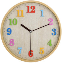 Load image into Gallery viewer, Topkey Wall Clock 12 Inch Silent Kids Colorful 3D Numbers Non Ticking Easy Read Wooden Look Wall Clock for Home Office